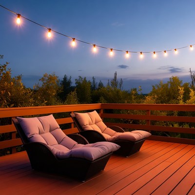 Relaxing evening on the deck with lights