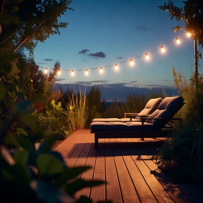 Cozy evening on the patio with lights