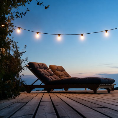 Outdoor seating area at dusk