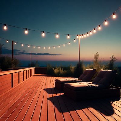 Evening on a lighted deck