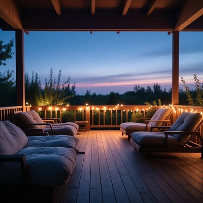 Cozy evening on a porch with lights