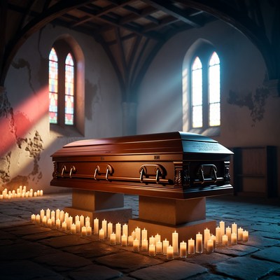 Casket in a dimly lit room