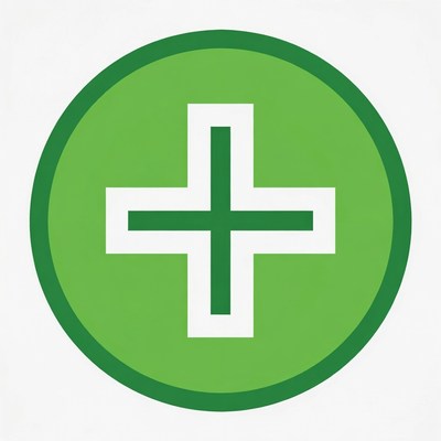 Green plus sign in circular shape
