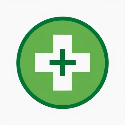 Green medical cross symbol in circle