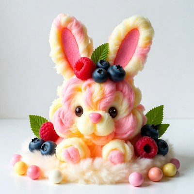Colorful candy rabbit with berries