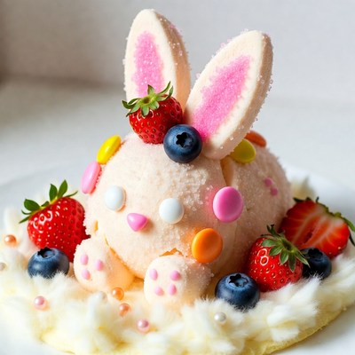 Bunny dessert with fruits and toppings