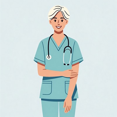 Healthcare worker in scrubs with stethoscope