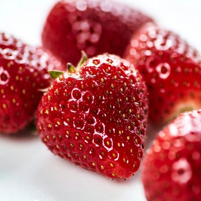 Fresh strawberries on a white surface