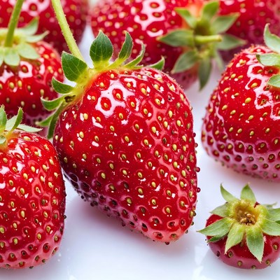 Fresh strawberries on a white surface
