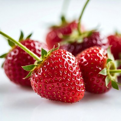 Fresh strawberries on a white surface