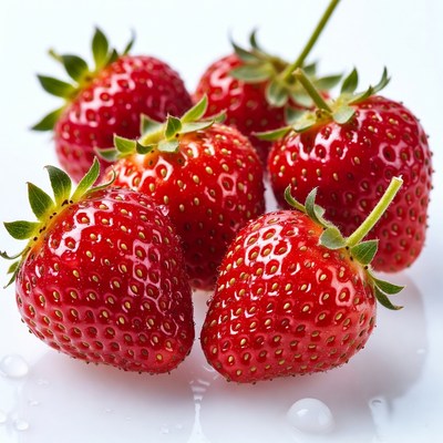 Fresh strawberries on a white surface