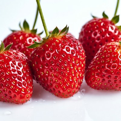 Fresh strawberries on white surface