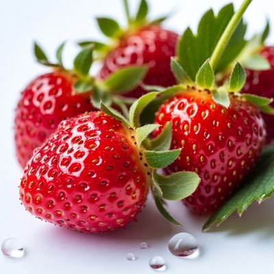 Fresh strawberries on white surface
