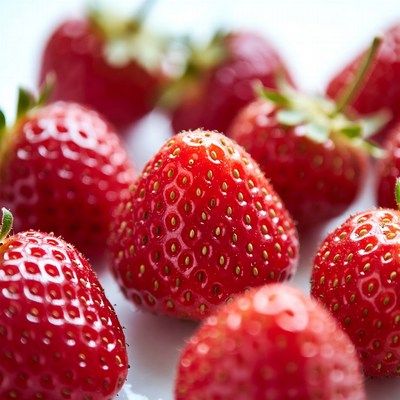 Fresh strawberries on a white surface