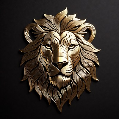 Lion head sculpture with golden details