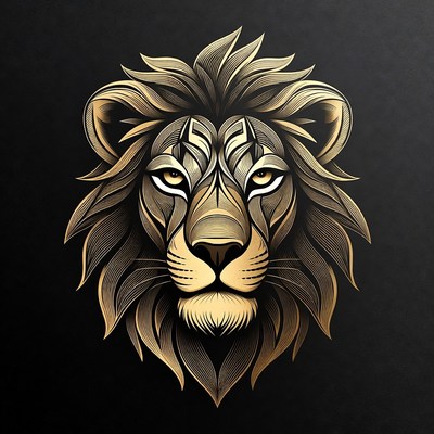 Lion head illustration in golden style