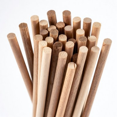 Wooden dowels in a group arrangement