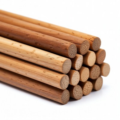 Wooden rods stacked on white surface