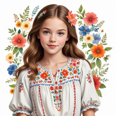 Girl in floral dress with background