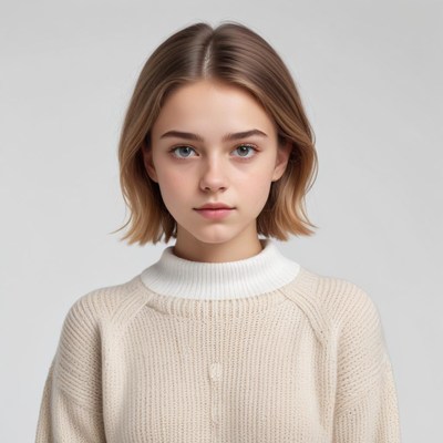 Young person with simple sweater indoors