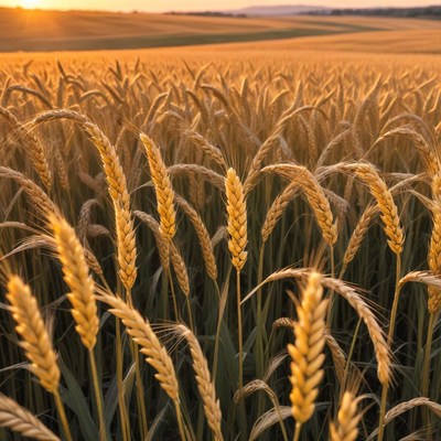 Tall wheat field at sunset