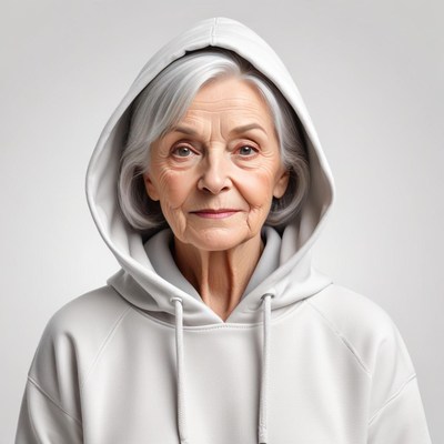 Elderly woman in hooded sweatshirt