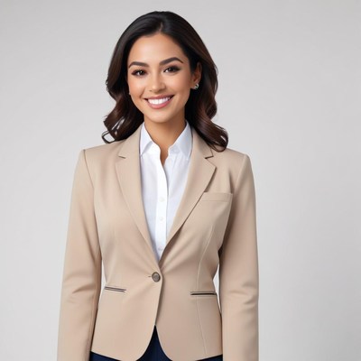 Professional woman in business attire smiling