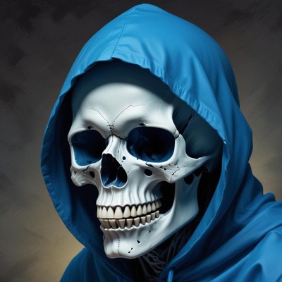 Skull in blue hoodie