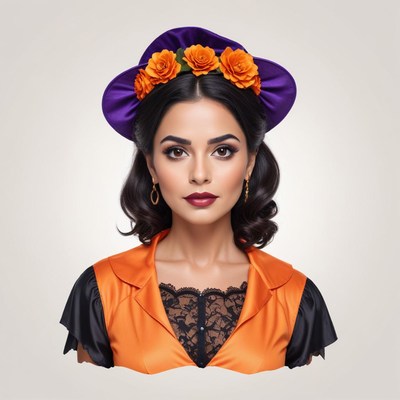 Woman in colorful hat and outfit