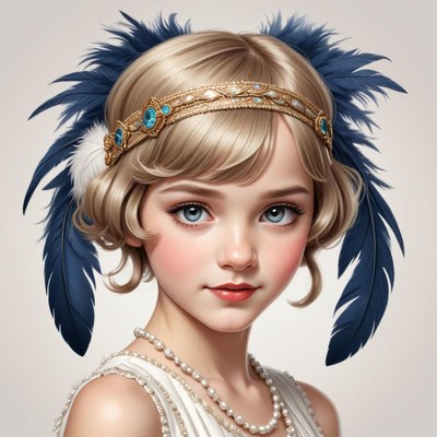 Young girl with feathers and pearls