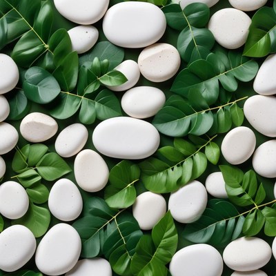 Stones and green leaves arrangement