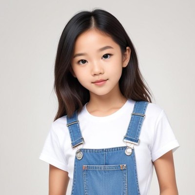 Young girl in denim overalls