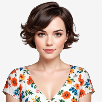 Woman with floral dress sitting quietly