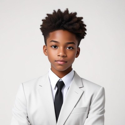 Boy in a white suit standing still
