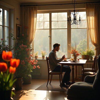 Man having breakfast at home