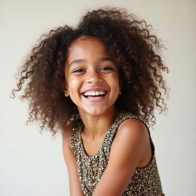 Happy girl in sparkly outfit