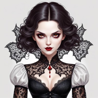 Woman with lace and bat wings