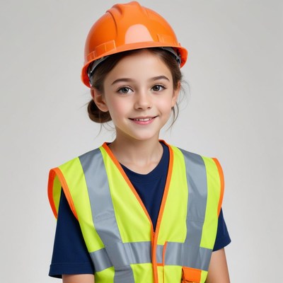 Child in construction safety gear