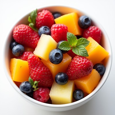 Fresh fruit bowl with berries and melon