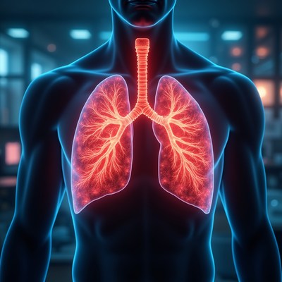 Human lungs highlighted in neon colors