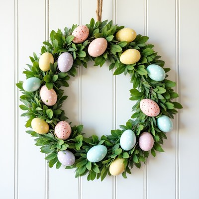 Easter wreath with colorful eggs