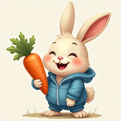 Happy bunny holding a carrot
