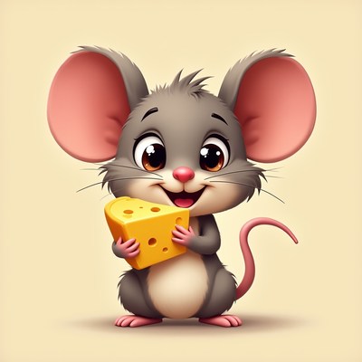 Cute cartoon mouse with cheese