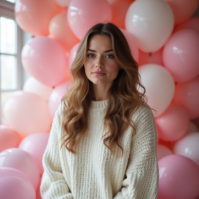 Young woman poses with balloons