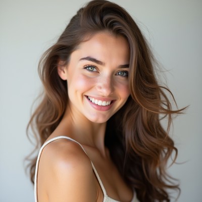 Smiling woman with long hair