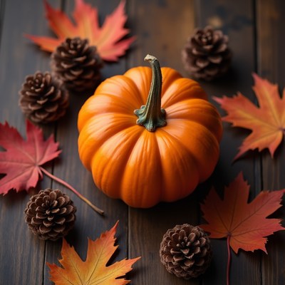Pumpkin and leaves in autumn