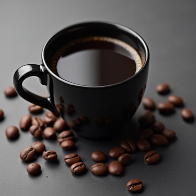 Black coffee in a cup on a flat surface