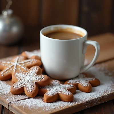 Warm drink and cookies on a wooden table