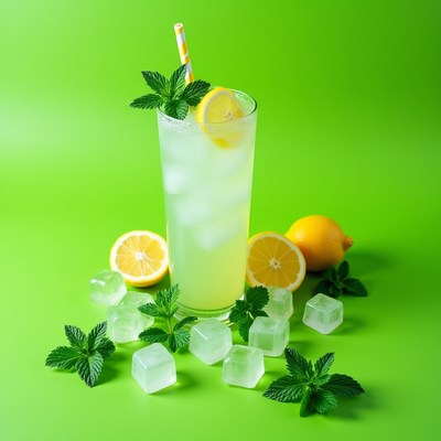 Refreshing lemonade with mint and ice