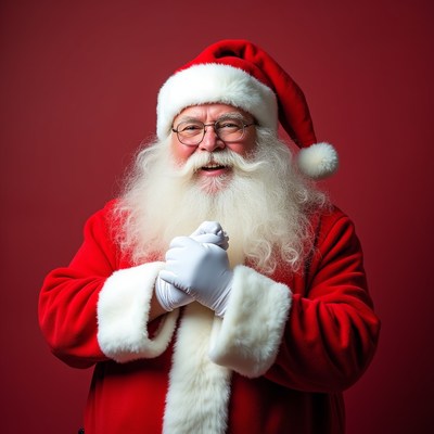 Santa smiling with hands clasped